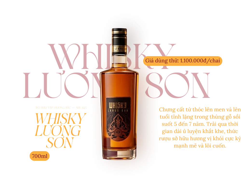 Whisky Lương Sơn — Bộ sưu tập Hào Khí, ABV 42%, 700ml, giá dùng thử 1.100.000đ/chai